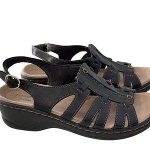 Clarks Collection Women's Black Leather Adjustable Strap Sandals 9